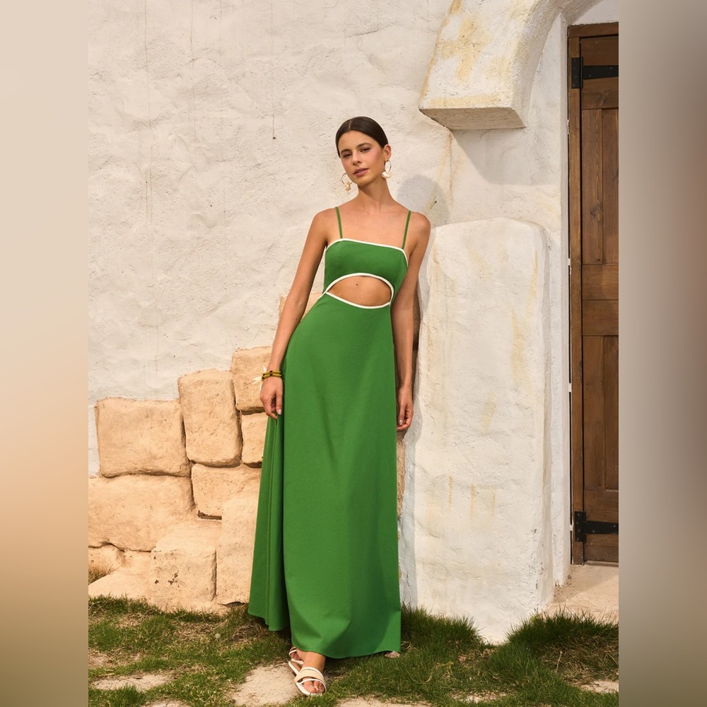 Commense Emerald Green Backless Midi Dress with White-Trim Bow - Picture 4 of 9
